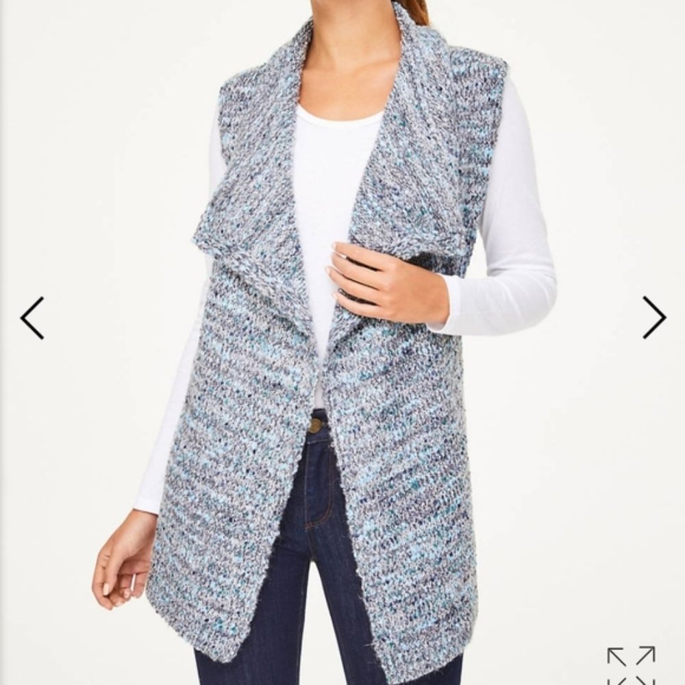 NWT LOFT Outlet Novelty Yarn Open Vest Gray Size L